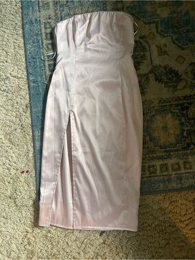 White Fox Boutique Strapless Satin Midi Dress in Pale Pink